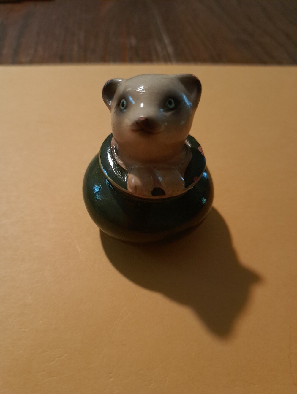 Vintage 1970 Cat Kitten Bear Cub in Pot Miniature Collectible Figurine Sharpener